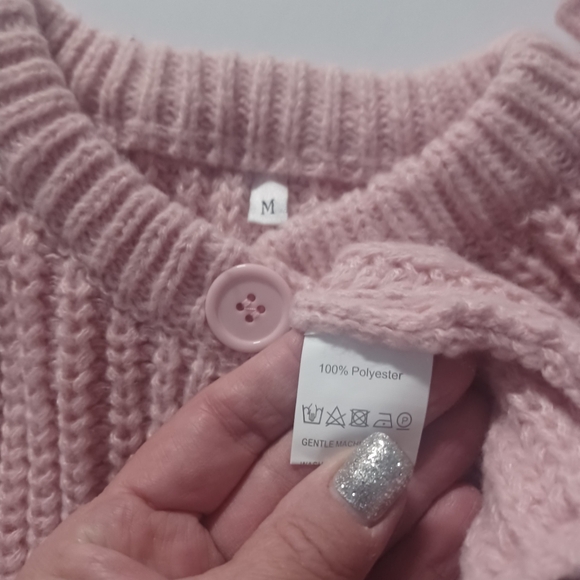 Amazon Chunky Knit Pink Cardigan Valentine's Day Sz M - Picture 2 of 3